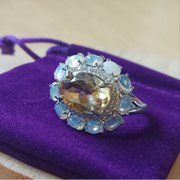 Natural Citrine 14x10mm, Fire Opal & Cz 925 Sterling Silver‎ Ring 8.75 - Picture 8 of 8